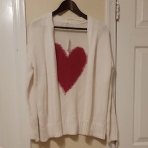 LOFT White Cardigan with Bold Red Heart